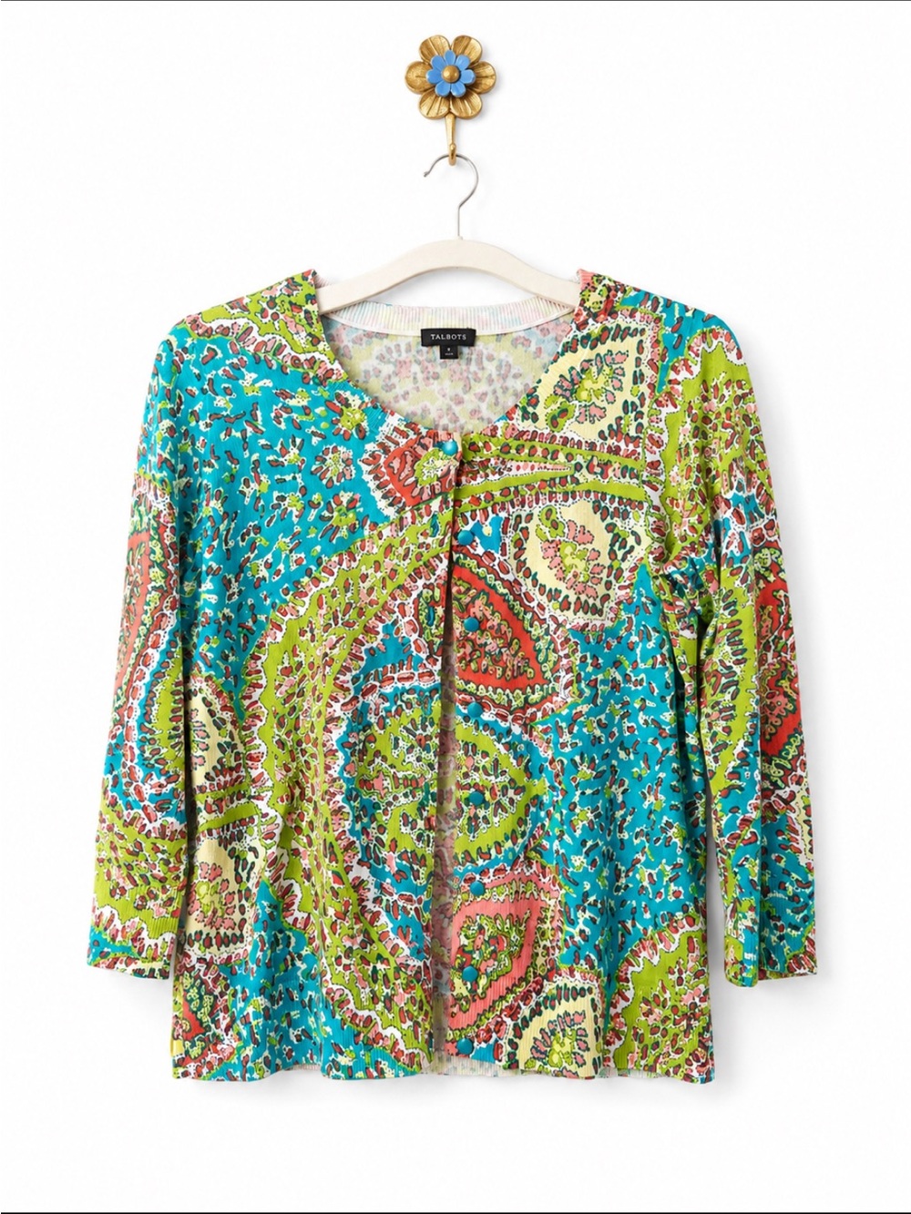 Talbots Womens Cotton Cardigan Paisley